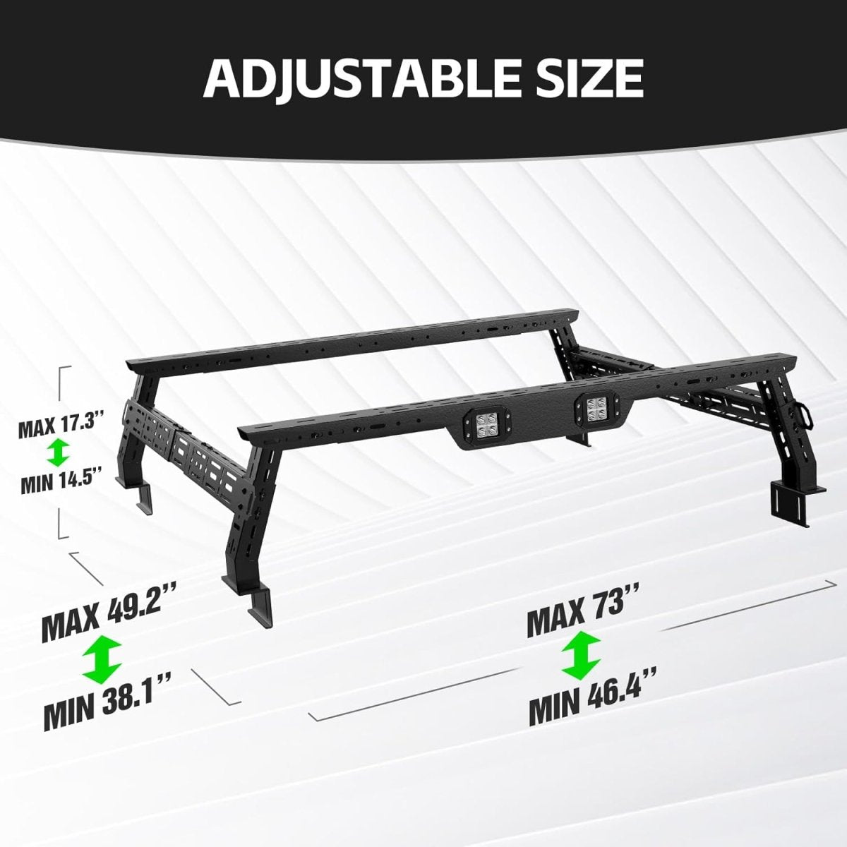 Adjustable 14.5"-17.3" High Truck Rack System | Yzona