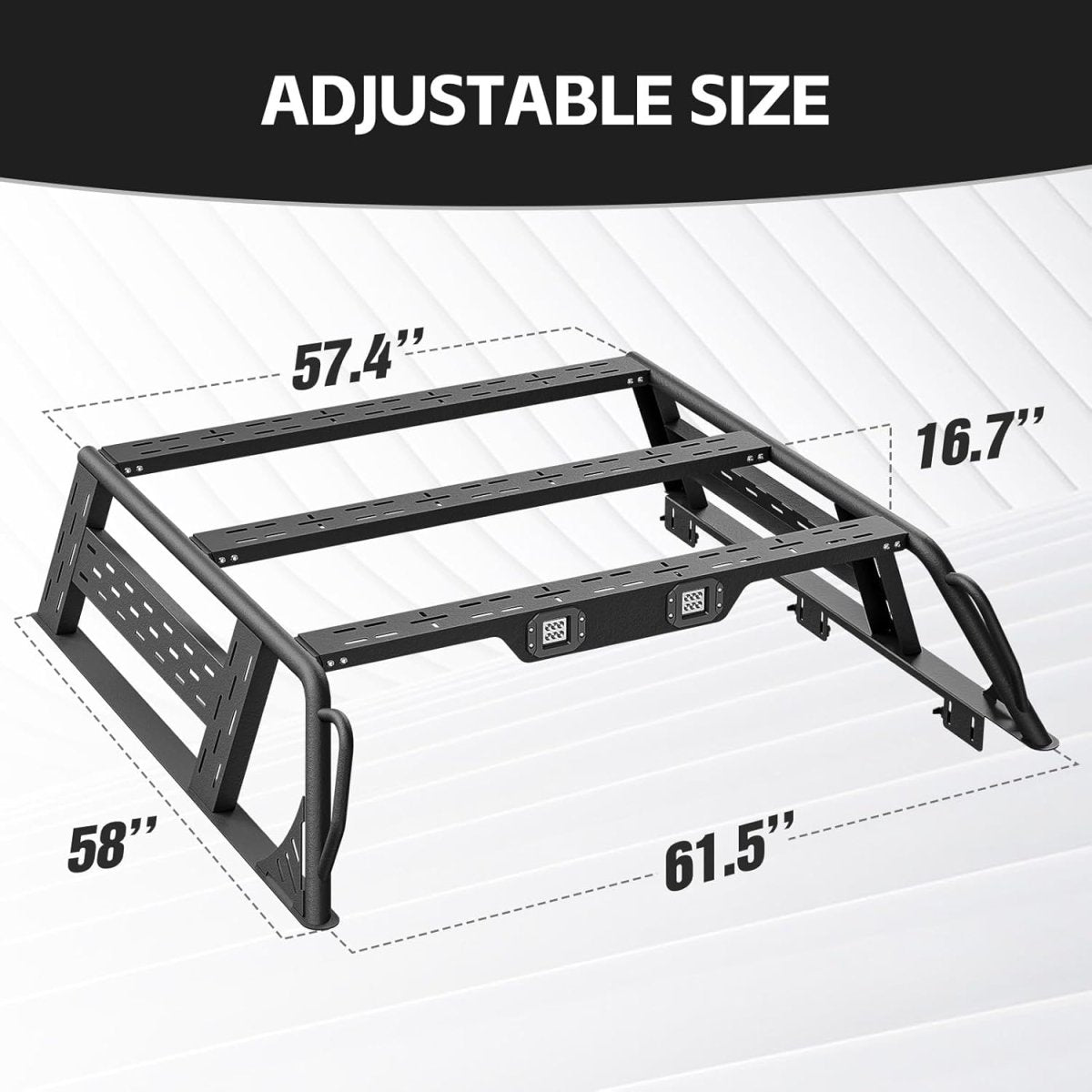 16.7" High Full-Size Truck Bed Racks with 2 LED Lights for 2005-2023 Toyota Tacoma with Bed Rails | Yzona