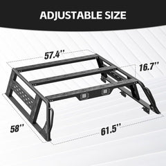 16.7" High Full-Size Truck Bed Racks with 2 LED Lights for 2005-2023 Toyota Tacoma with Bed Rails | Yzona