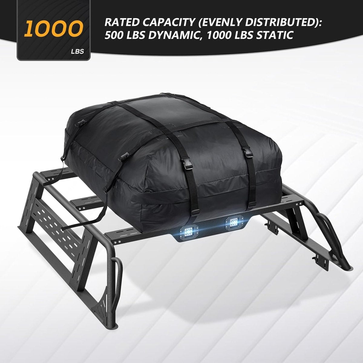 16.7" High Full-Size Truck Bed Racks with 2 LED Lights for 2005-2023 Toyota Tacoma with Bed Rails | Yzona